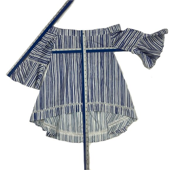 N/Nicholas Washed Stripe Off Shoulder Top Tunic 6 Cutout Bell Sleeve Resortwear - Picture 7 of 12